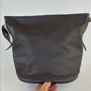 Cole Haan Dark Brown Chocolate Pebbled Leather Bucket Shoulder Bag Purse